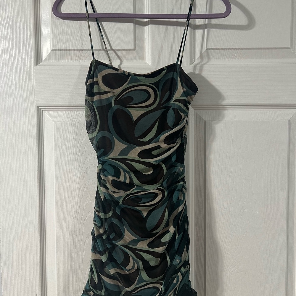 Green Mini Slip Dress with Spaghetti Straps